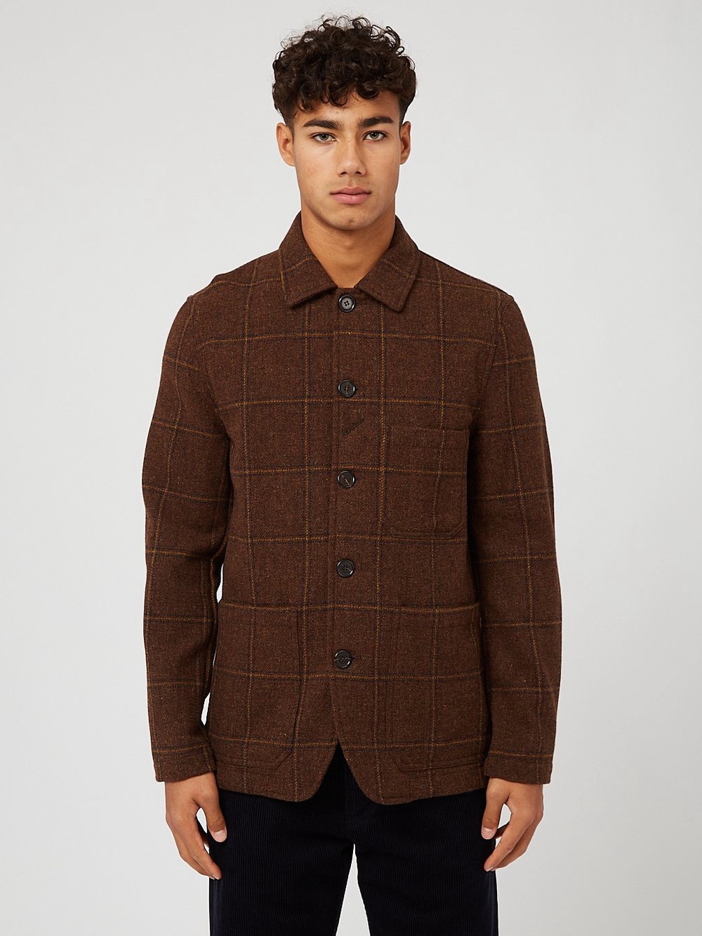 Universal Works Bakers Alberto Check Chore Jacket - Brown Medium
